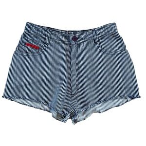 Vintage 1970s Gamin rail stripe denim cutoff shorts with back pocket detail sz 0
